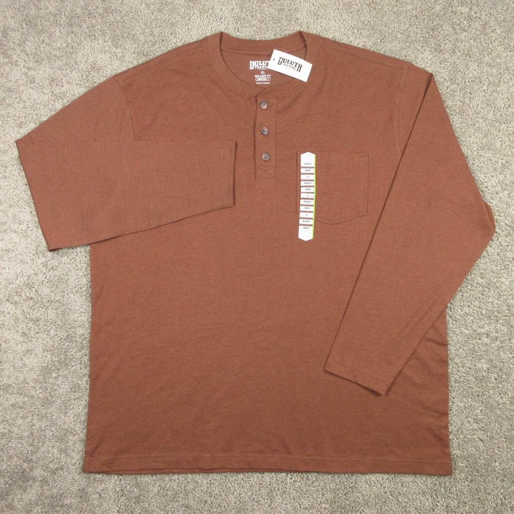 Duluth Shirt Mens XL Brown Longtail Relaxed Fit Long Sleeve Henley Workwear Tee